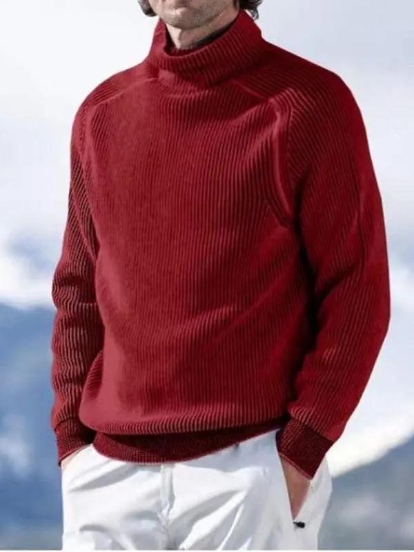 Tops - Elevate Your Style: Men's High Collar Cozy Knitted Long Sleeve - Tops | MENLL